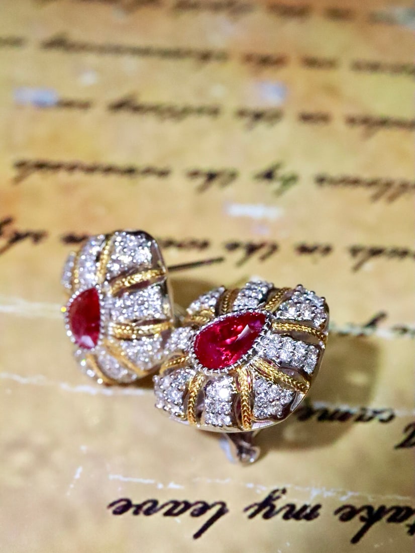 18K Gold Natural Unheated Ruby Earrings - 5