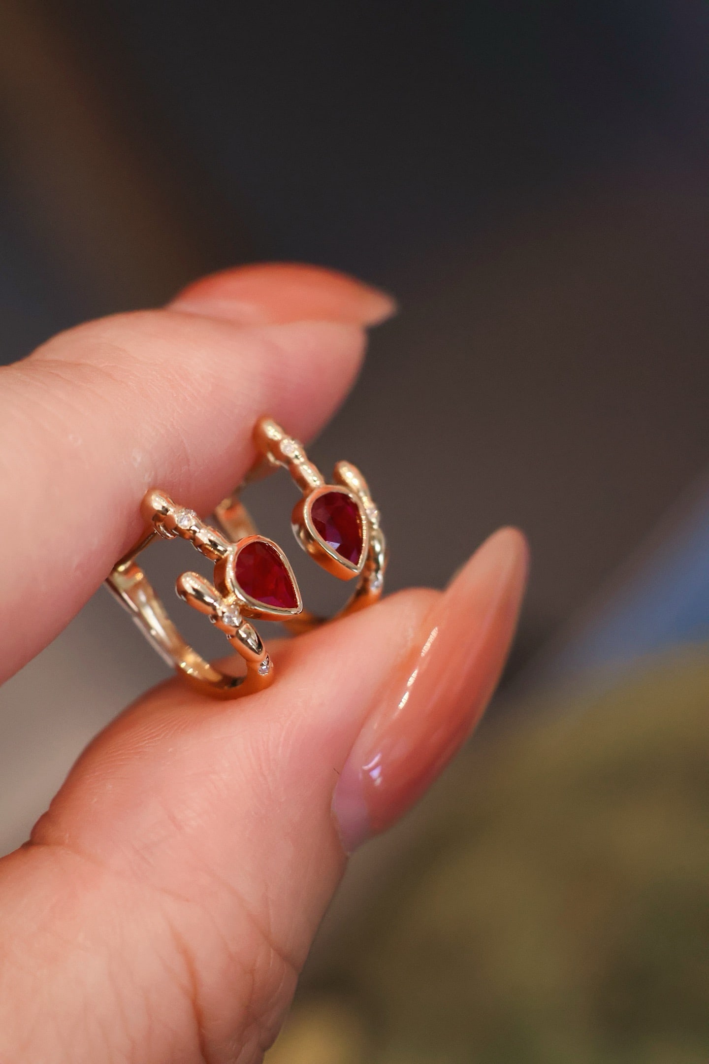 18K Natural Ruby Earrings - 2