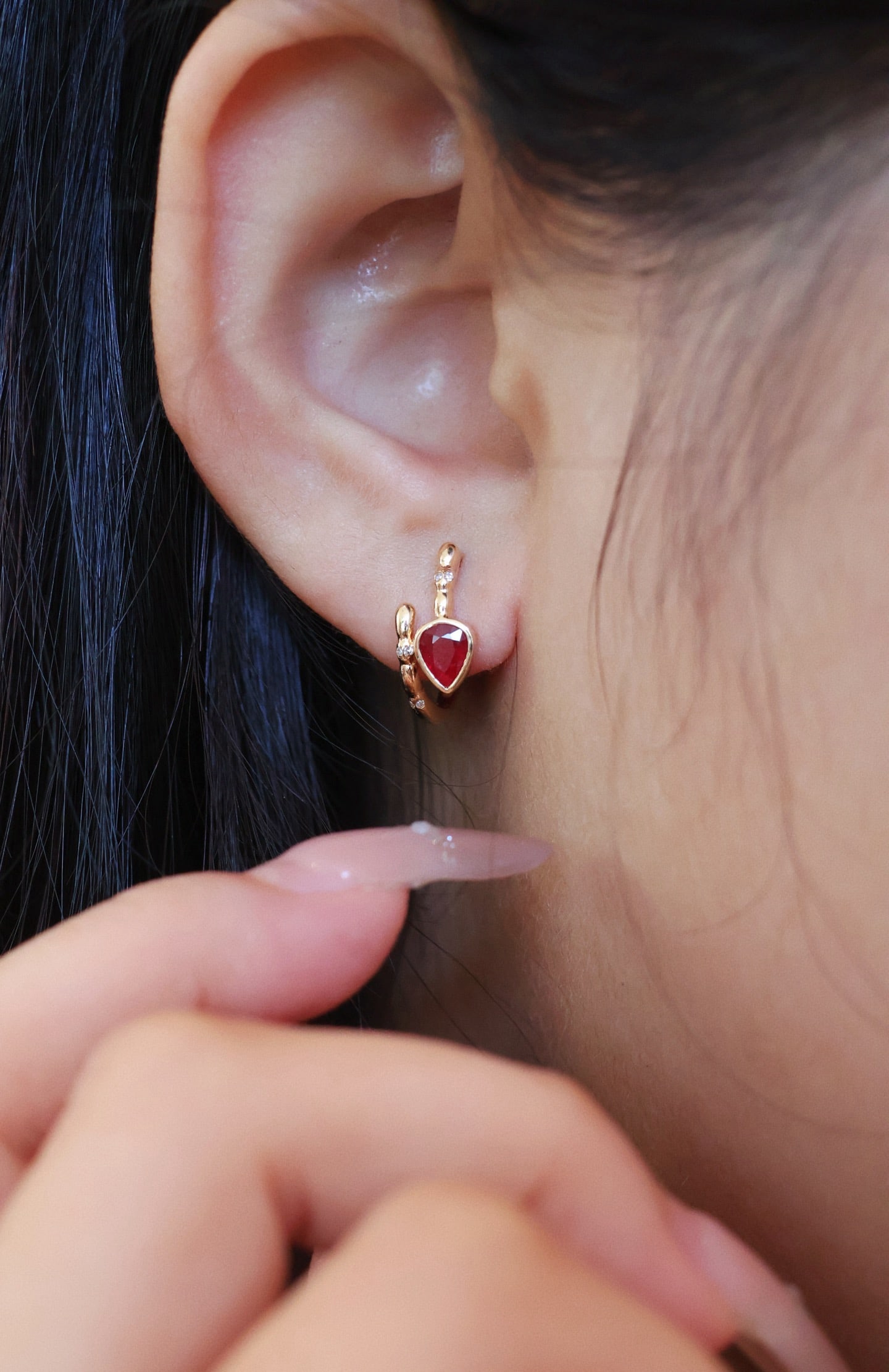 18K Natural Ruby Earrings - 6