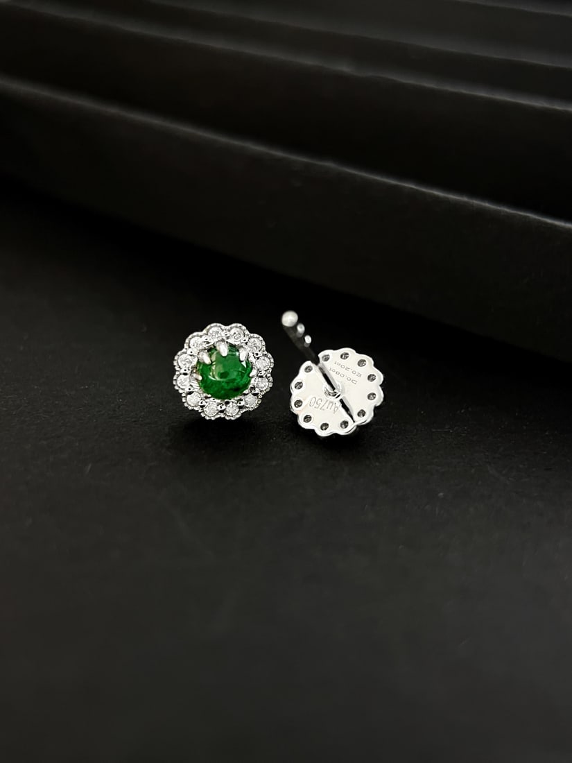 18K Natural Emerald Earrings - 2