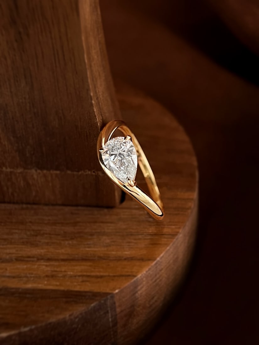 18K Lab-Created Diamond Teardrop Ring - 2