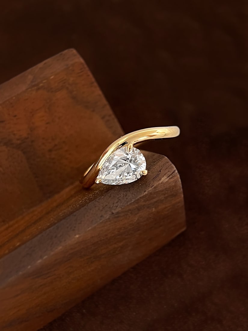 18K Lab-Created Diamond Teardrop Ring - 3