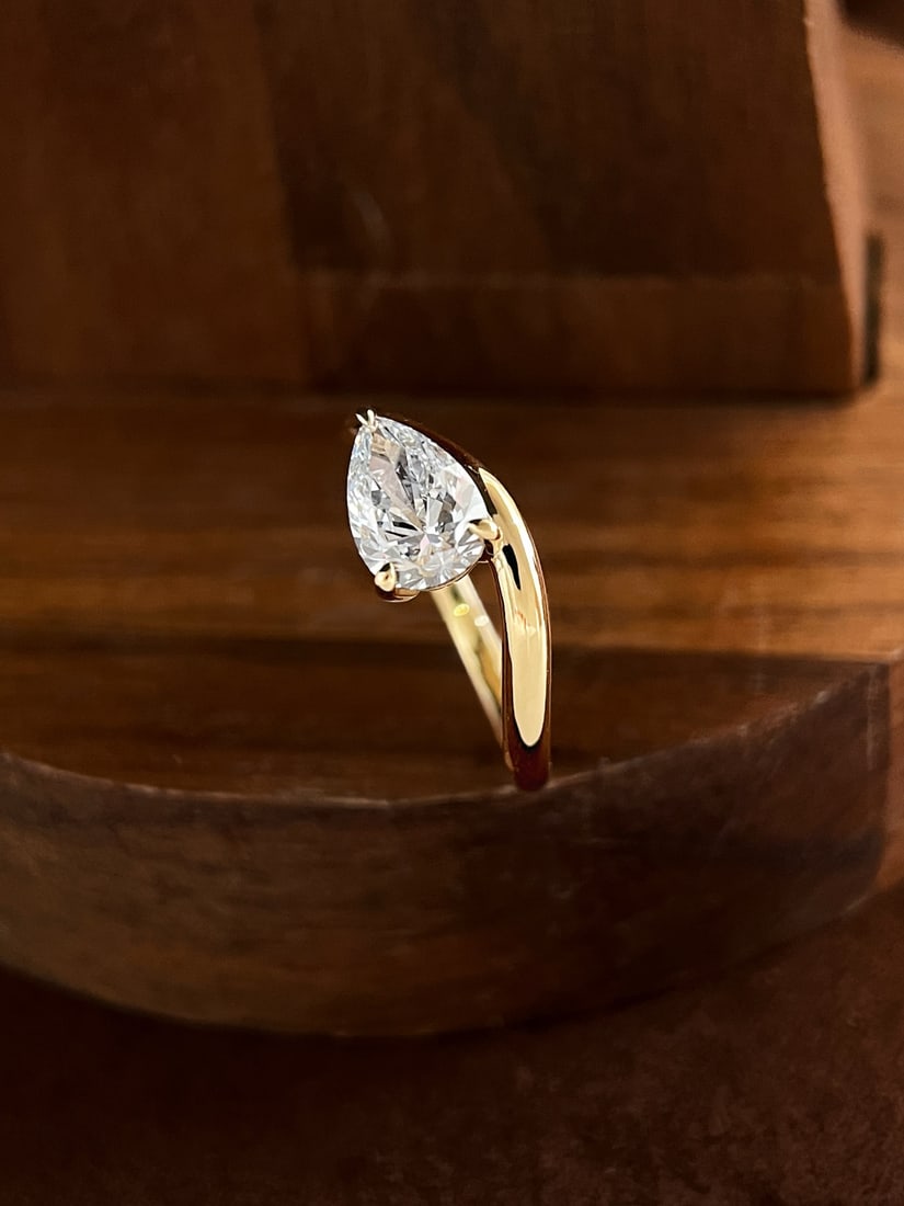 18K Lab-Created Diamond Teardrop Ring - 4