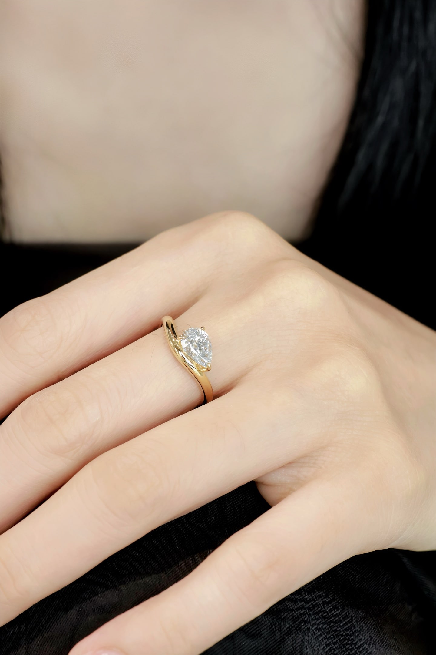 18K Lab-Created Diamond Teardrop Ring - 6