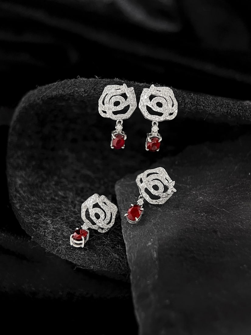 18K Natural Pigeon Blood Ruby Earrings - 2