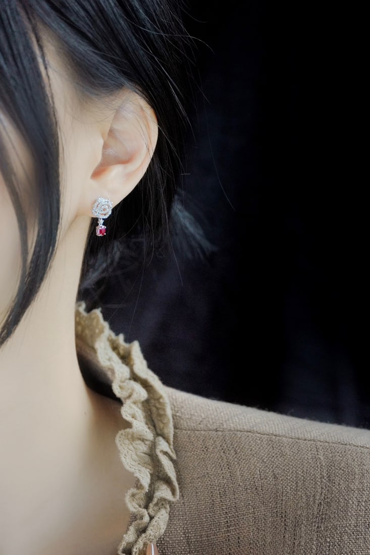 18K Natural Pigeon Blood Ruby Earrings - 4