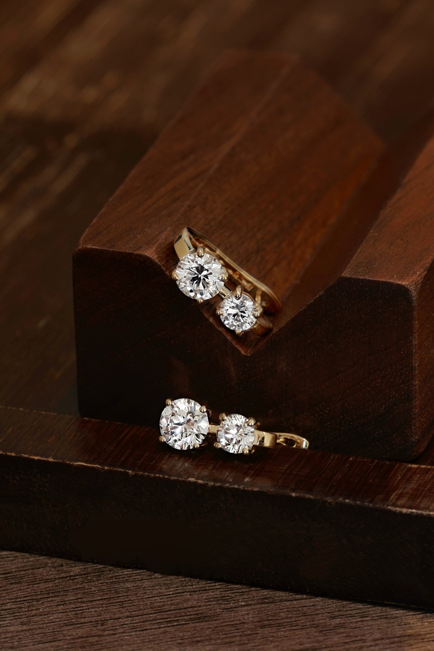 18K Cultivated Diamond Natural Double Diamond Ear Clips - 2