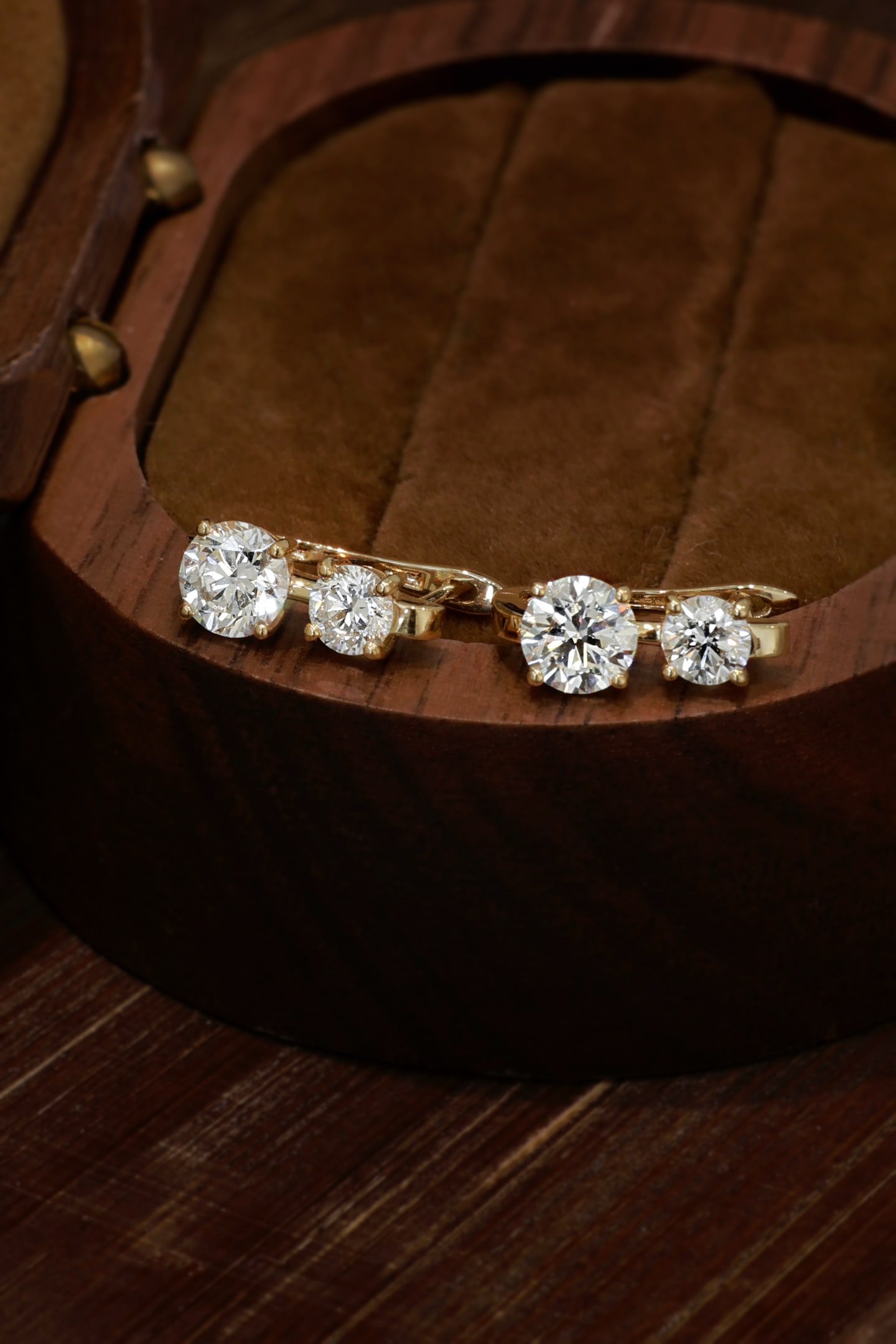 18K Cultivated Diamond Natural Double Diamond Ear Clips - 3