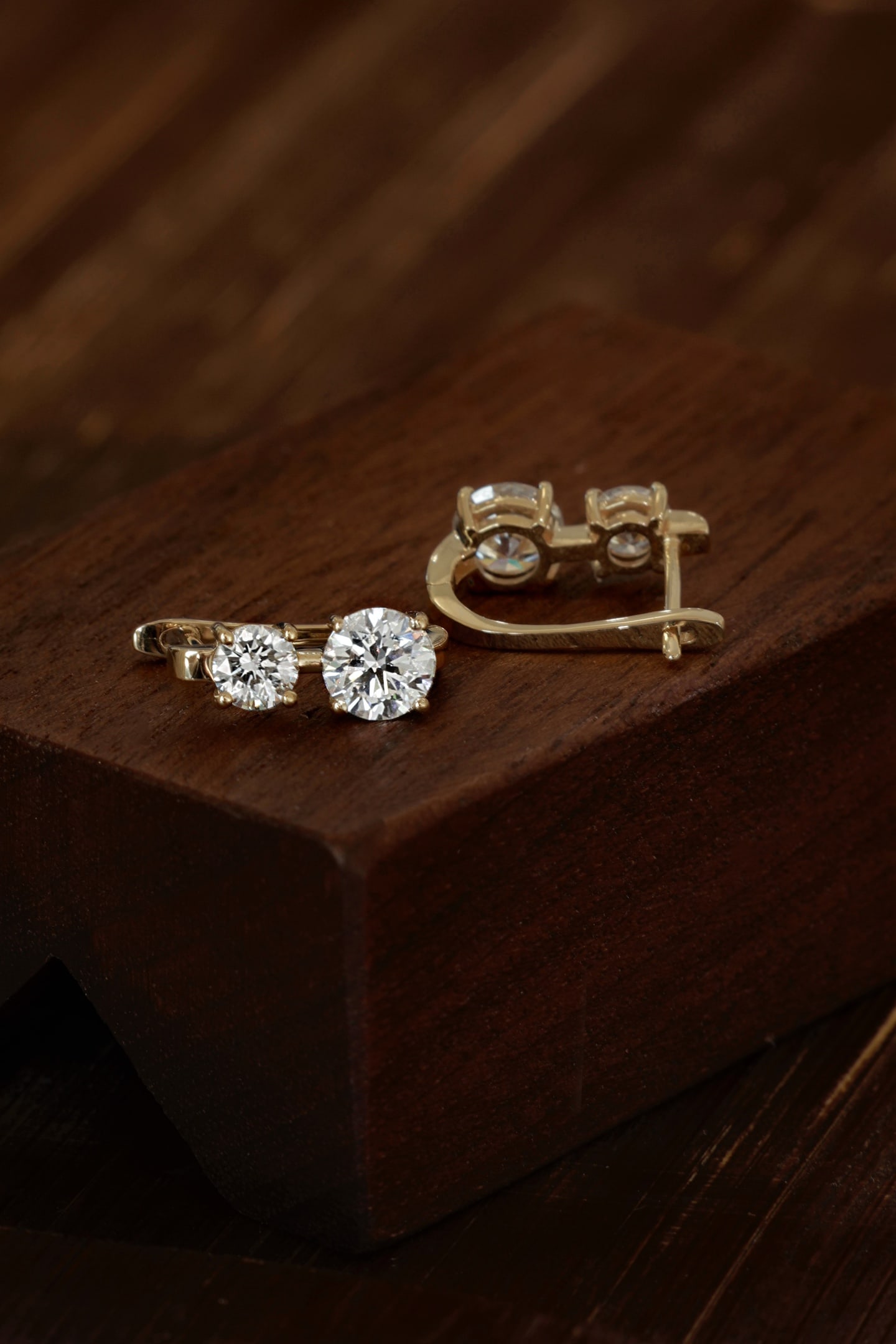 18K Cultivated Diamond Natural Double Diamond Ear Clips - 4