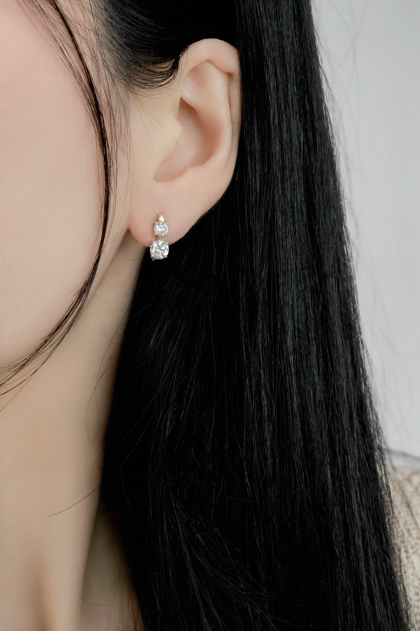 18K Cultivated Diamond Natural Double Diamond Ear Clips - 5