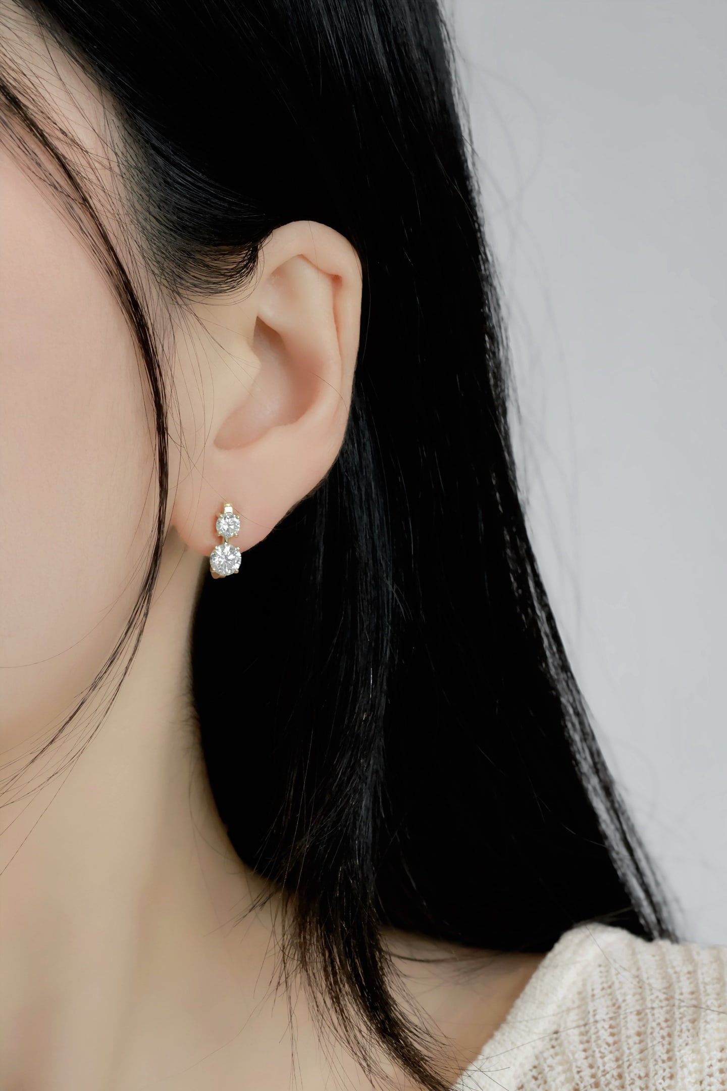 18K Cultivated Diamond Natural Double Diamond Ear Clips - 6