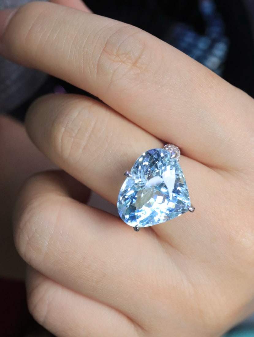 18K Gold Natural Aquamarine Ring - 5