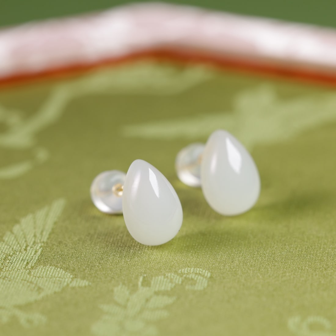 18K Gold Natural Hetian Jade White Jade Earrings - 3