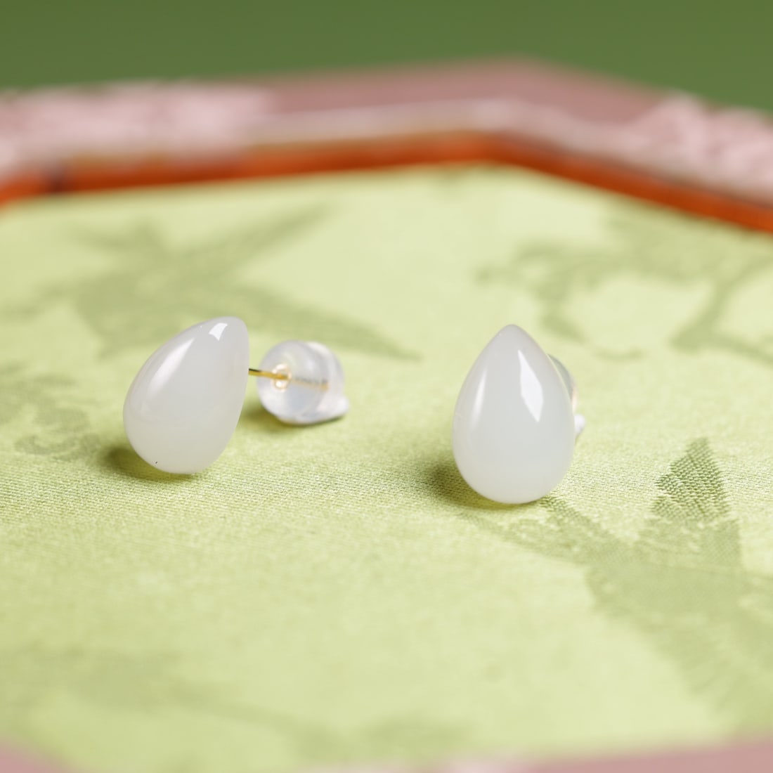 18K Gold Natural Hetian Jade White Jade Earrings - 4