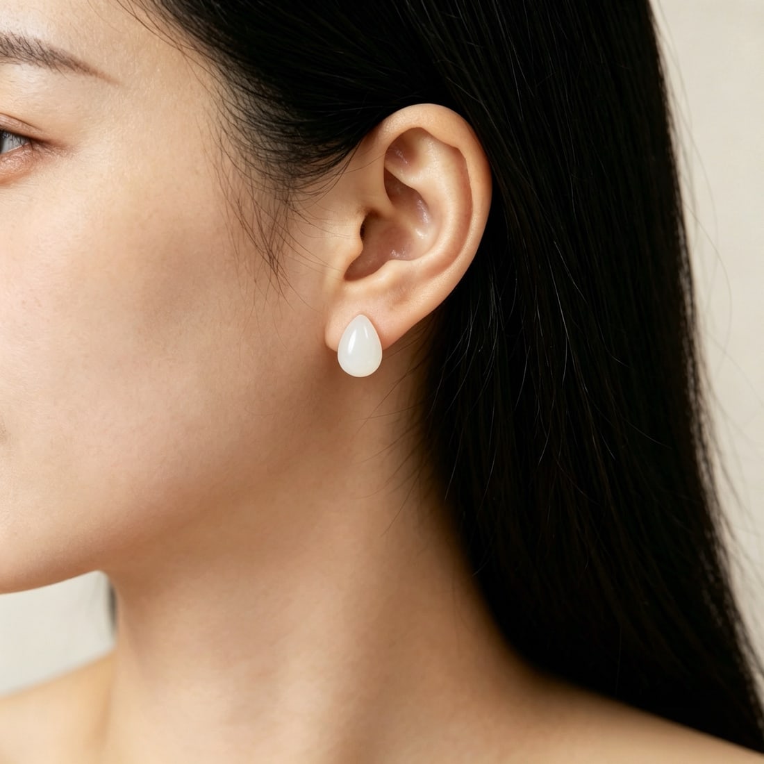 18K Gold Natural Hetian Jade White Jade Earrings - 6