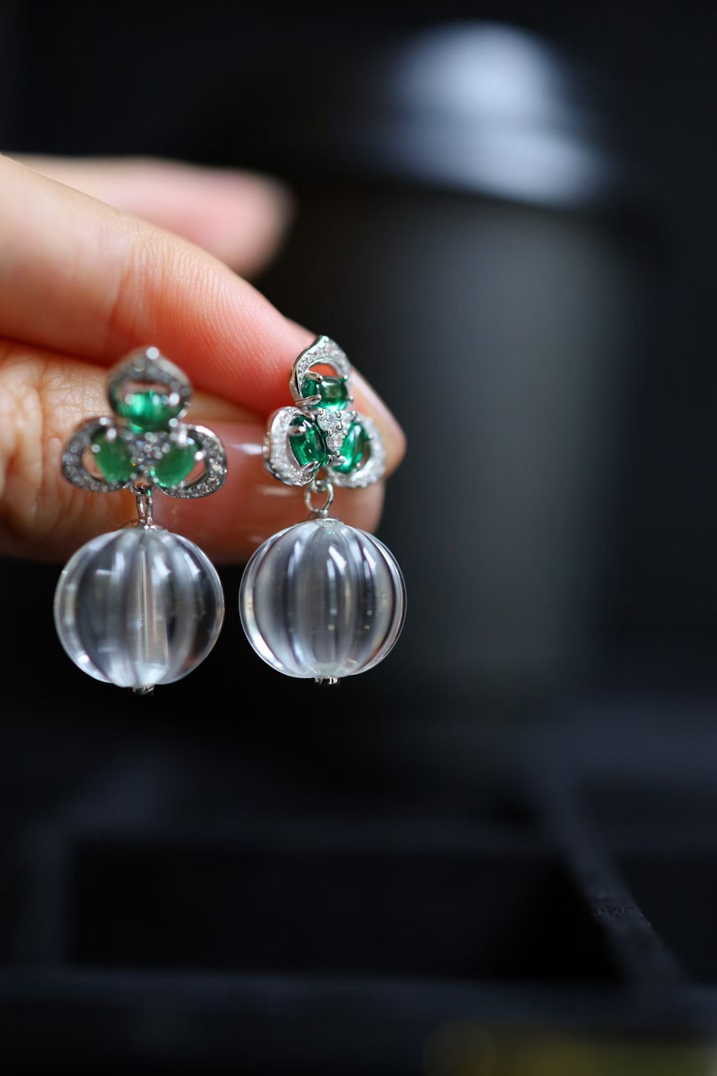 Natural White Crystal Bead Earrings - 2