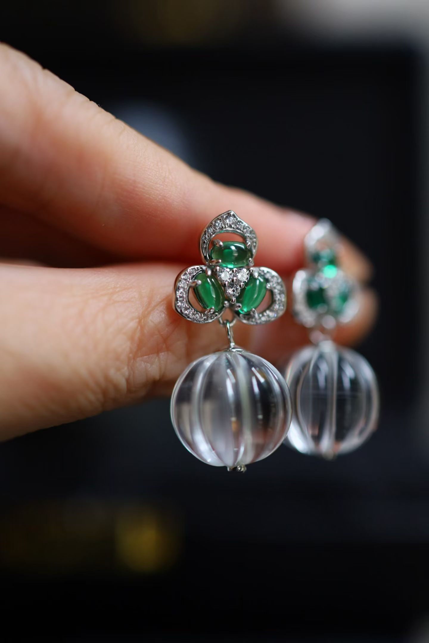 Natural White Crystal Bead Earrings - 5