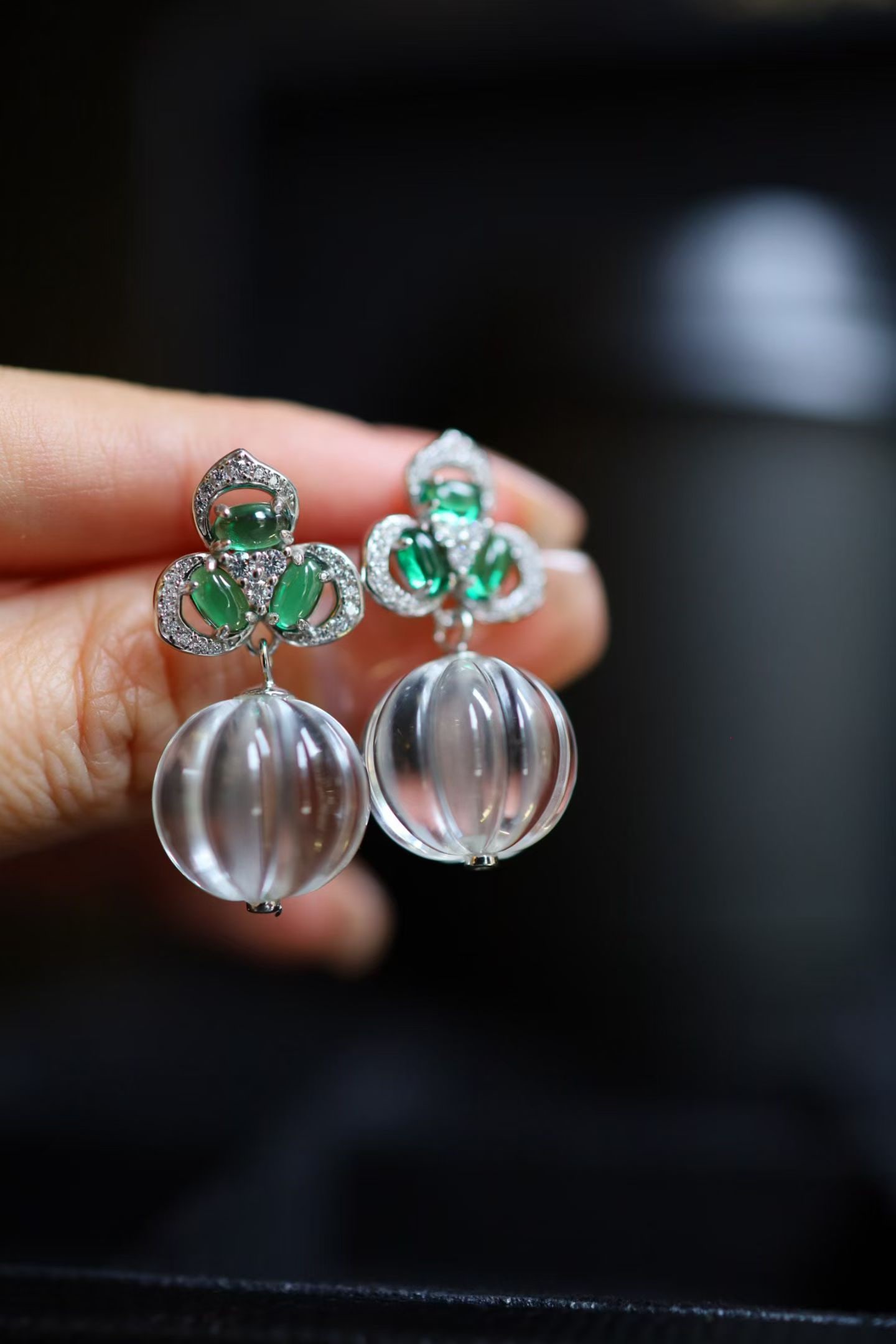 Natural White Crystal Bead Earrings - 6