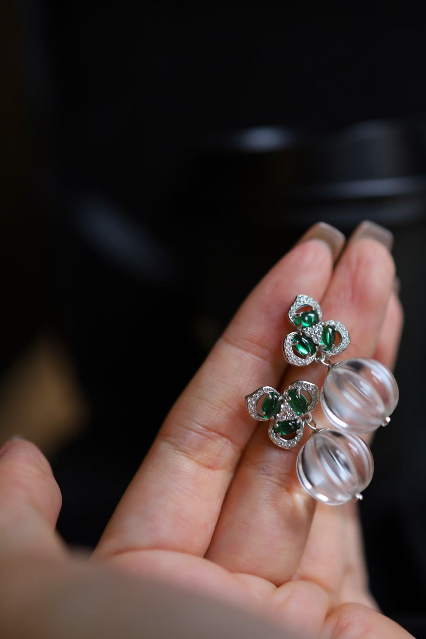 Natural White Crystal Bead Earrings - 7