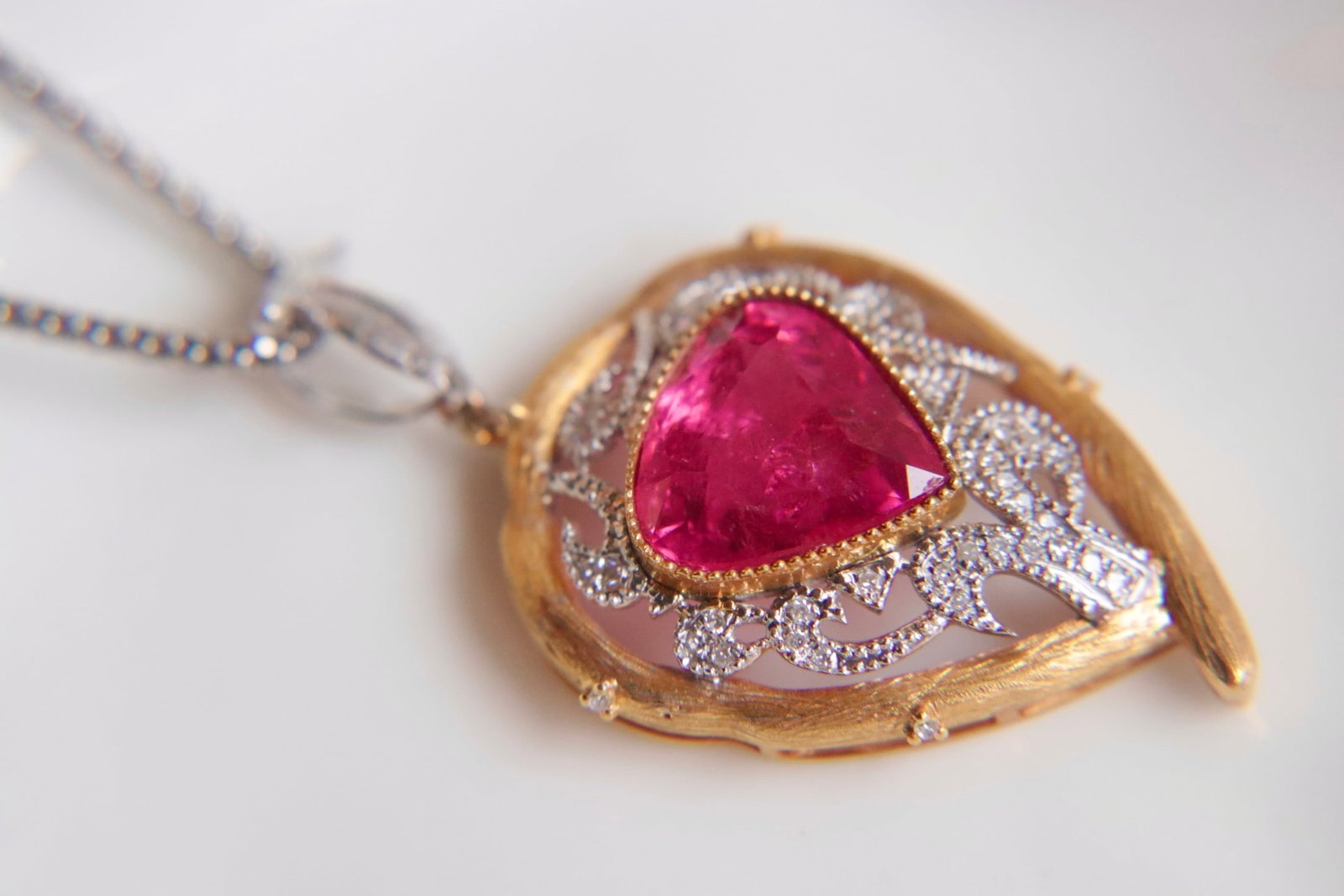 18K Gold Natural Rubellite Tourmaline Pendant - 2