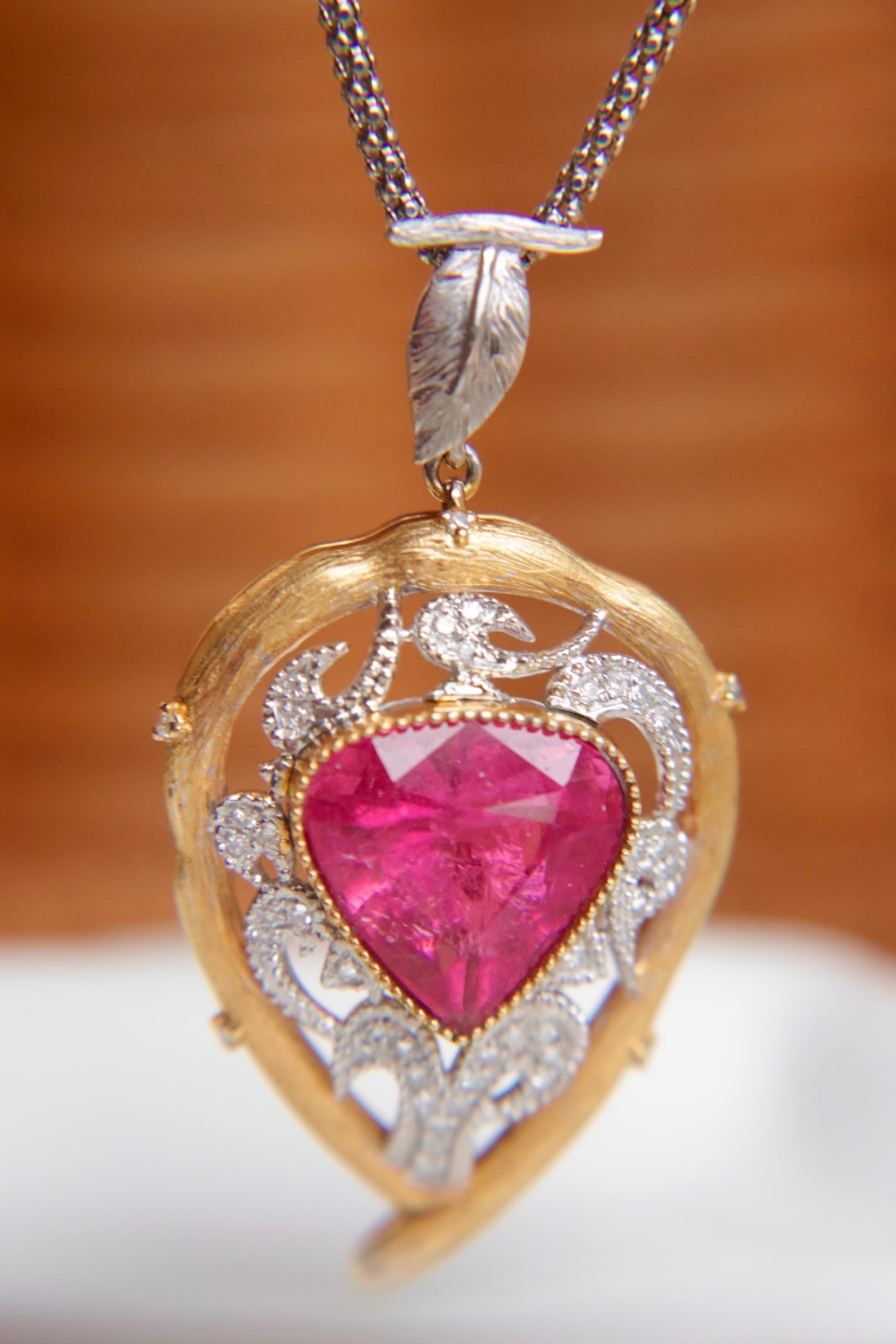 18K Gold Natural Rubellite Tourmaline Pendant - 4