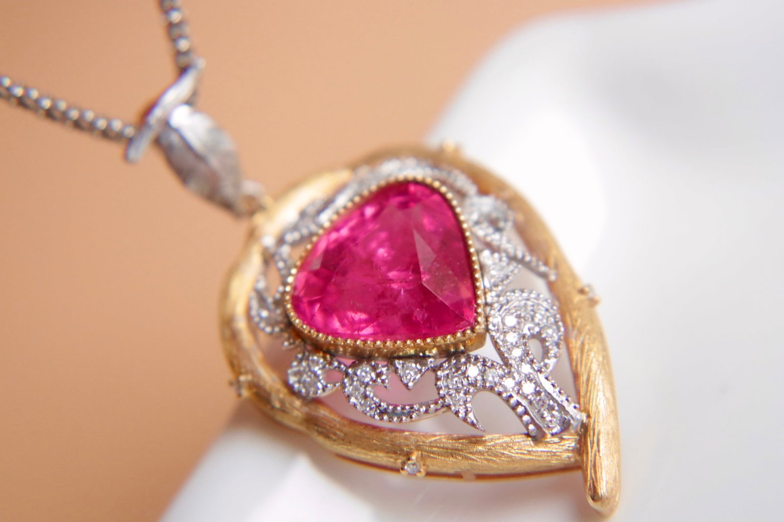 18K Gold Natural Rubellite Tourmaline Pendant - 5