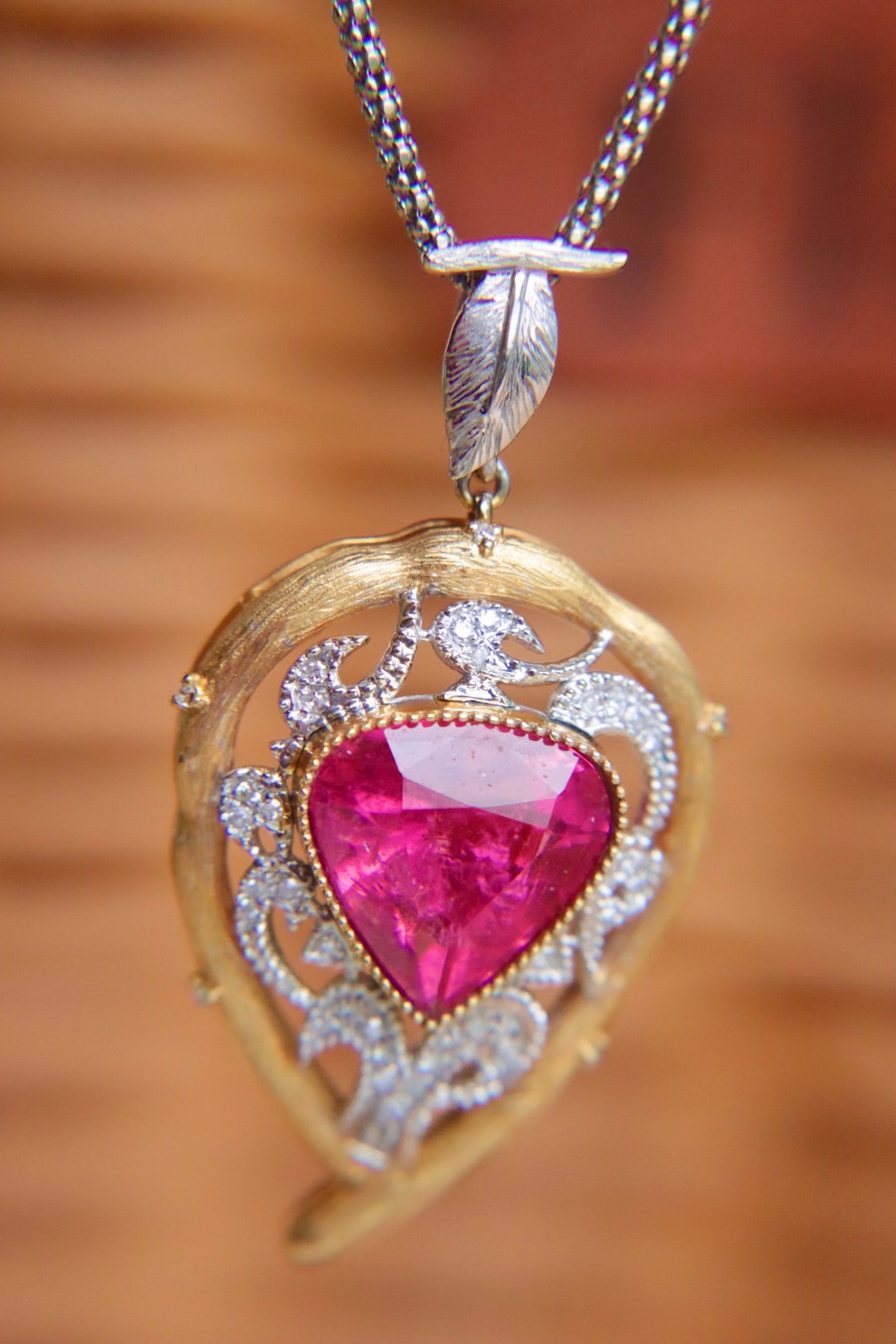 18K Gold Natural Rubellite Tourmaline Pendant - 6