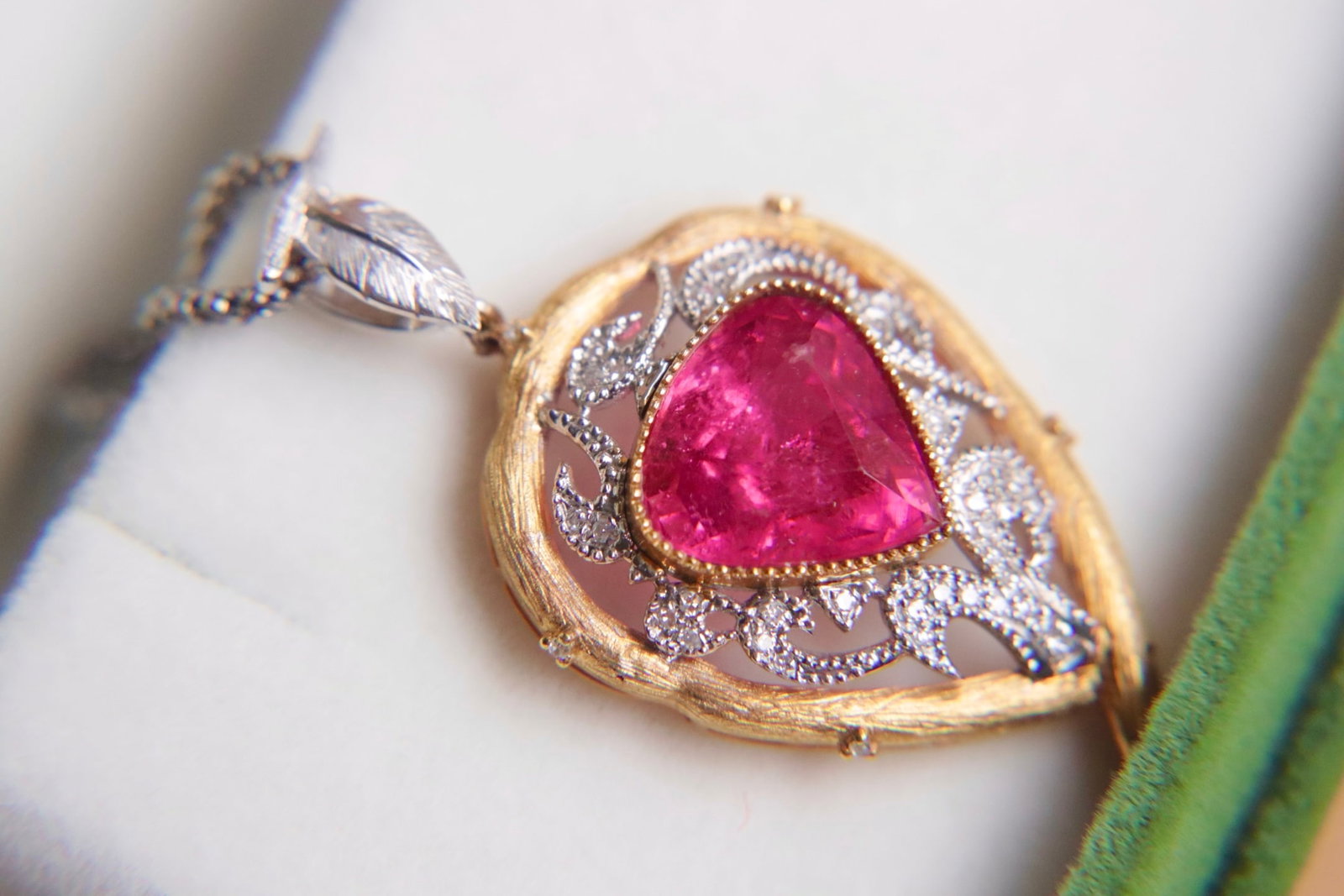 18K Gold Natural Rubellite Tourmaline Pendant - 8