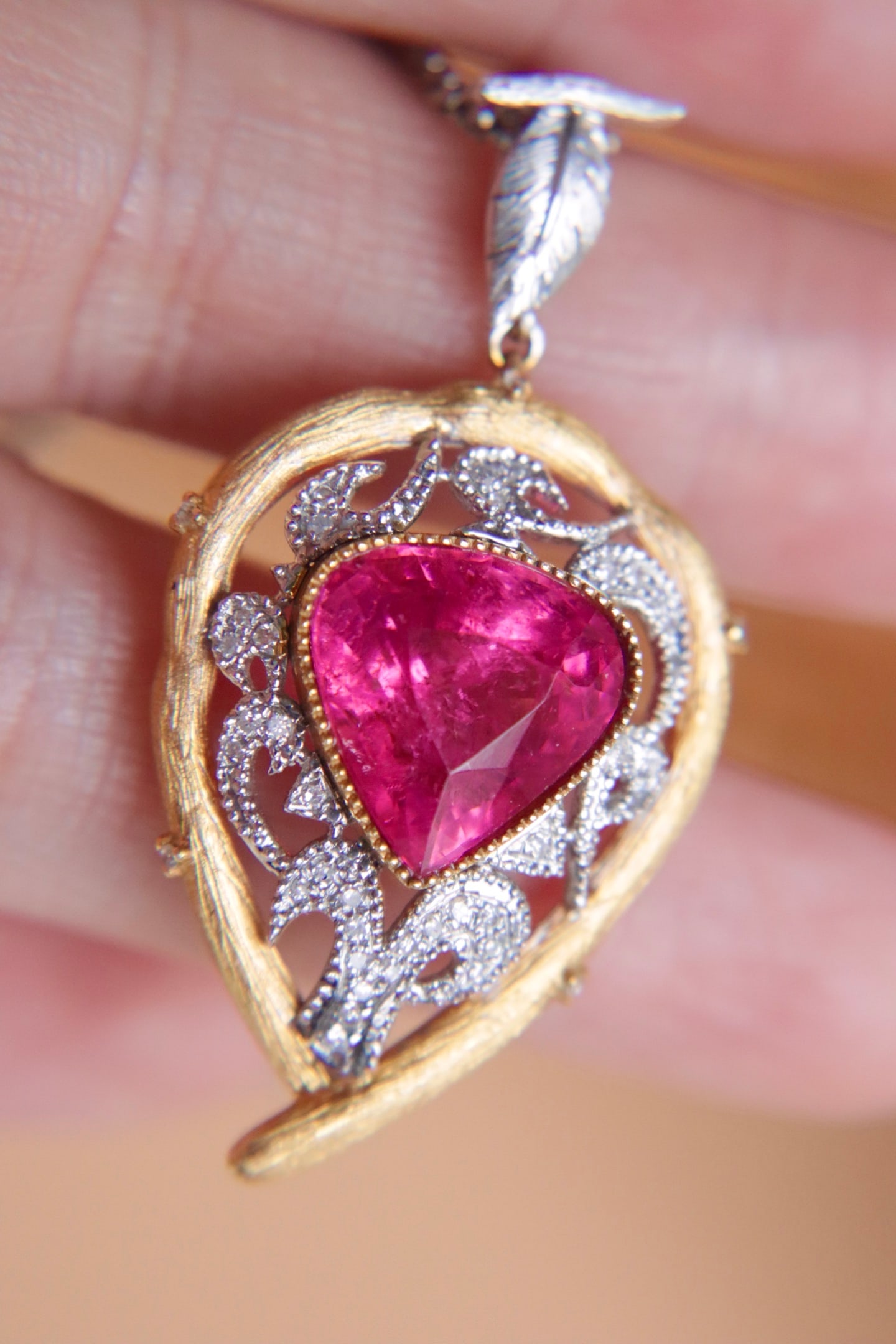 18K Gold Natural Rubellite Tourmaline Pendant - 9