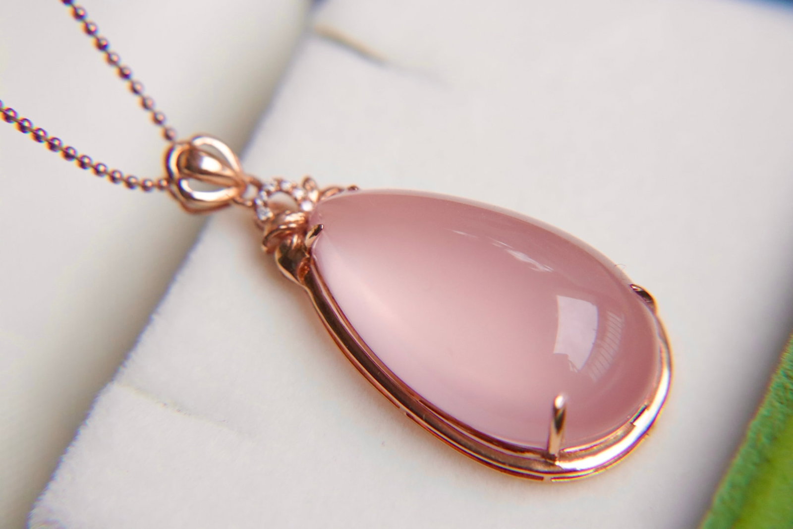 18K Gold Natural Rose Quartz Pendant - 2