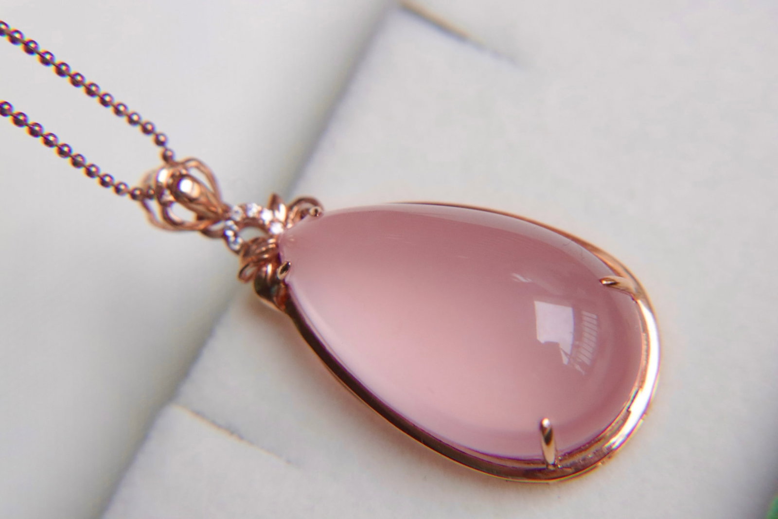 18K Gold Natural Rose Quartz Pendant - 3