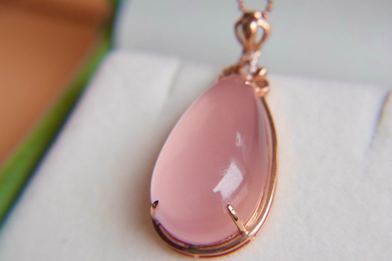 18K Gold Natural Rose Quartz Pendant - 4