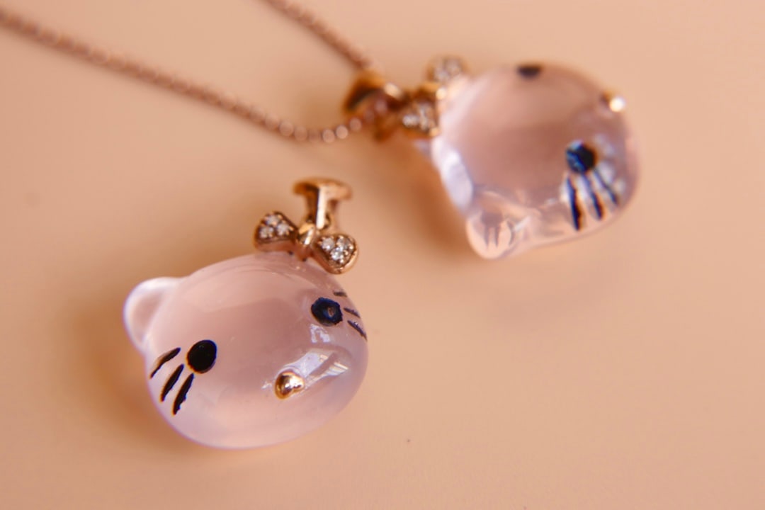 18K Gold Natural Rose Quartz Cat Pendant - 3