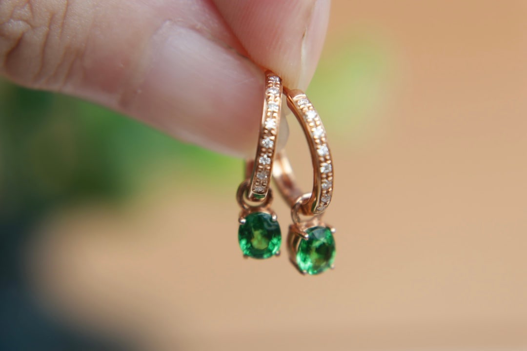 18K Gold Natural Tsavorite Diamond Earrings (1 of 10)