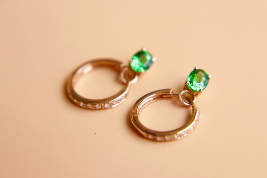 18K Gold Natural Tsavorite Diamond Earrings - 2