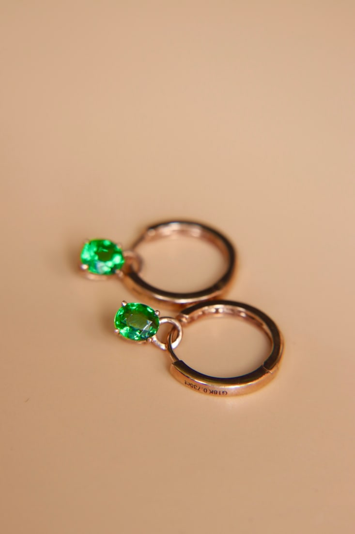 18K Gold Natural Tsavorite Diamond Earrings - 3