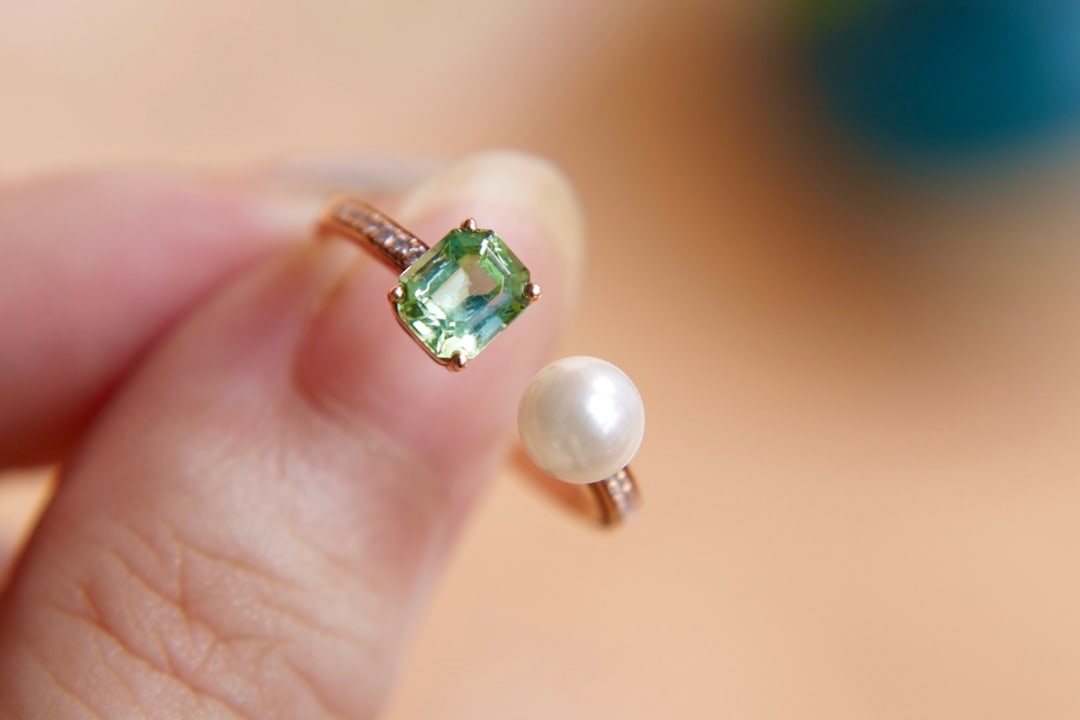 18K Gold Natural Afghan Green Tourmaline Ring - 5
