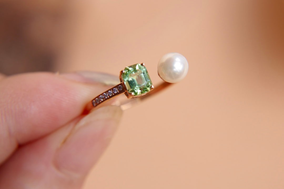 18K Gold Natural Afghan Green Tourmaline Ring - 8