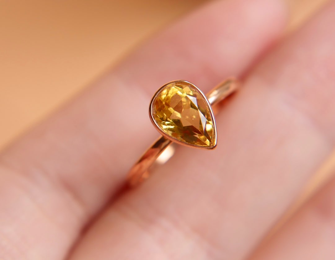 18K Gold Natural Yellow Aquamarine Ring - 5