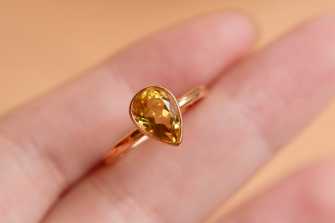 18K Gold Natural Yellow Aquamarine Ring - 6
