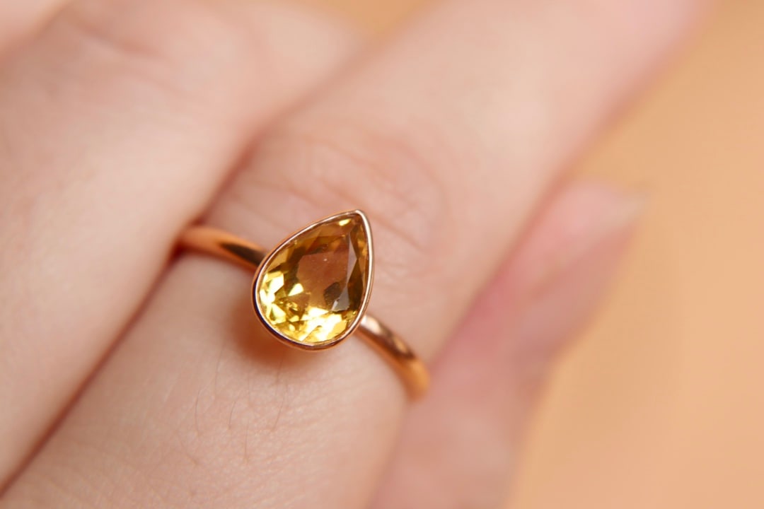 18K Gold Natural Yellow Aquamarine Ring - 7