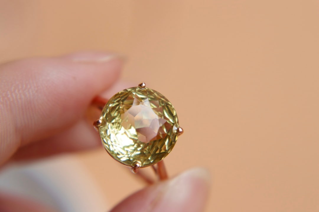 18K Gold Natural Lemon Quartz Ring - 8