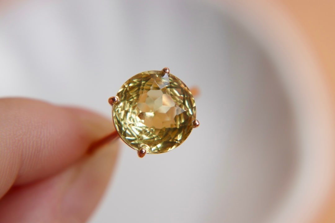 18K Gold Natural Lemon Quartz Ring - 9