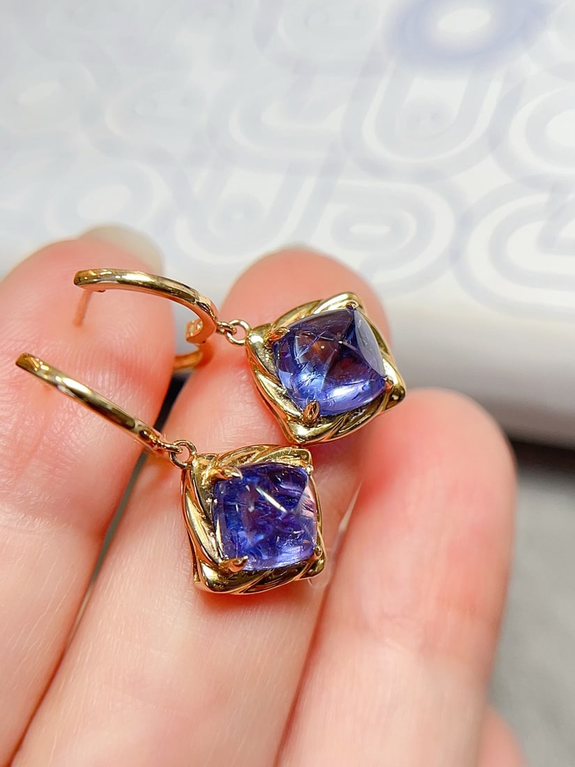 18K Gold Natural Tanzanite Earrings - 2