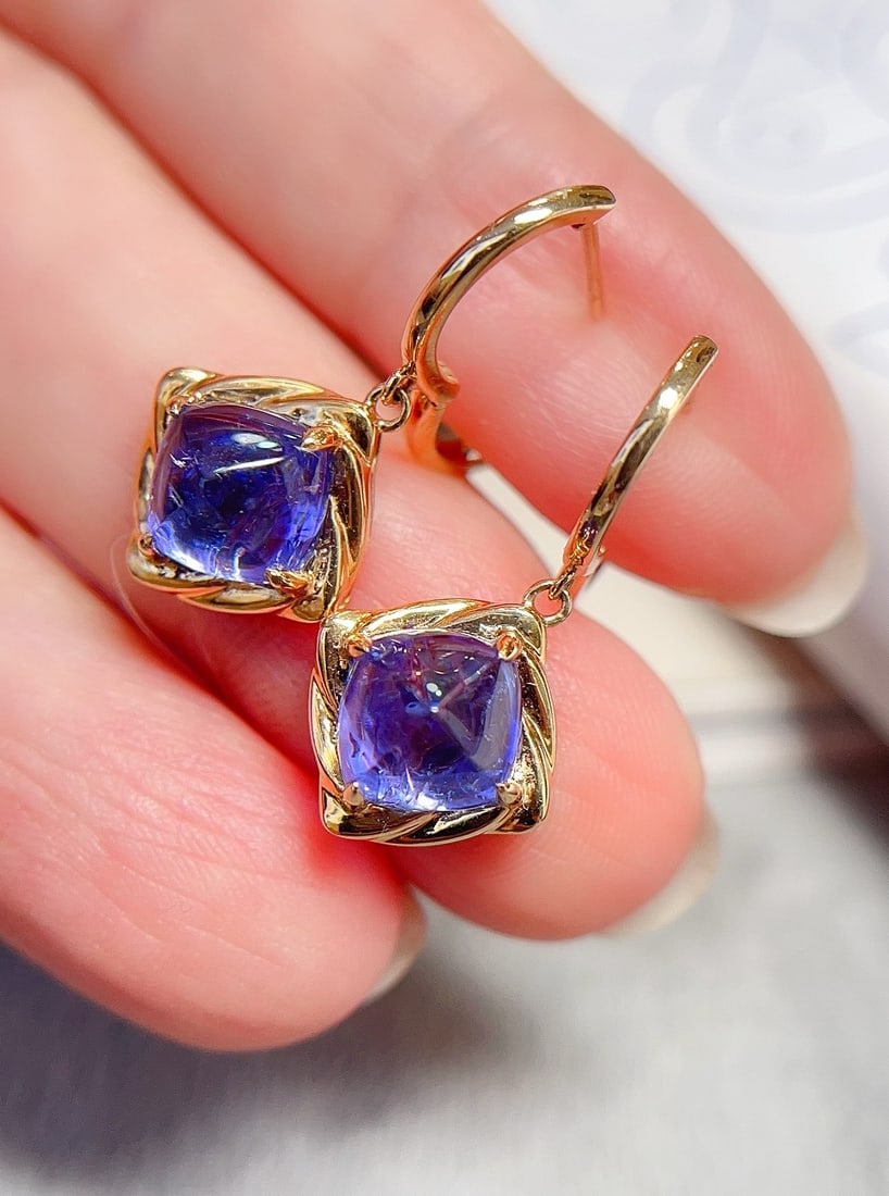18K Gold Natural Tanzanite Earrings - 3