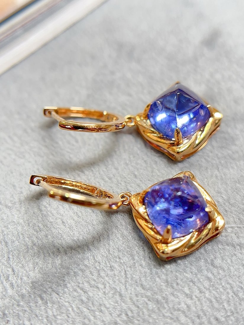 18K Gold Natural Tanzanite Earrings - 4