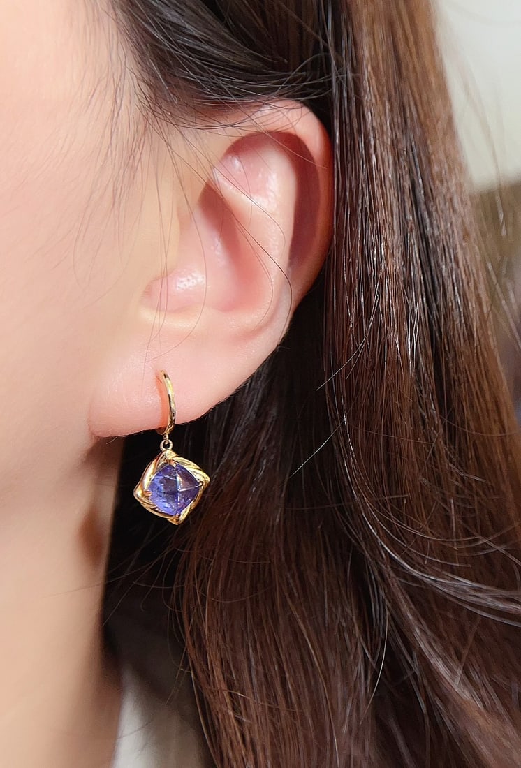 18K Gold Natural Tanzanite Earrings - 5