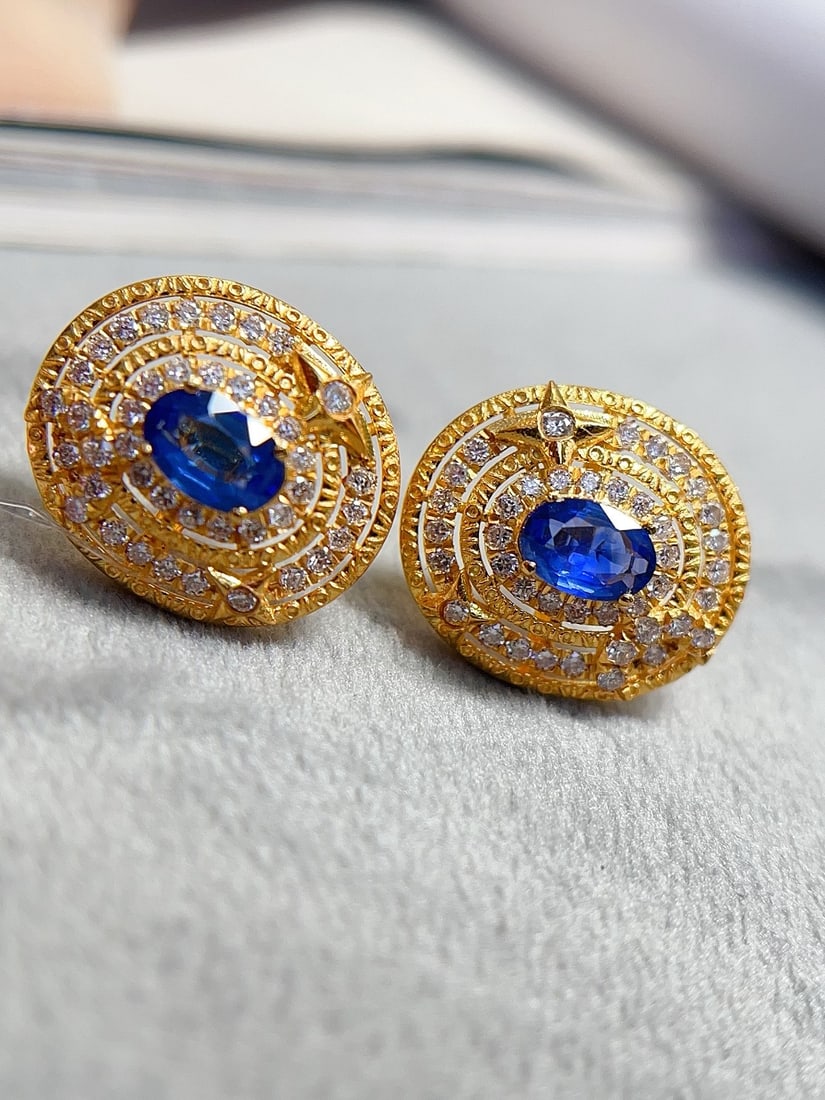 18K Gold Natural Sapphire Earrings - 3