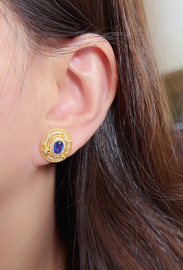 18K Gold Natural Sapphire Earrings - 5