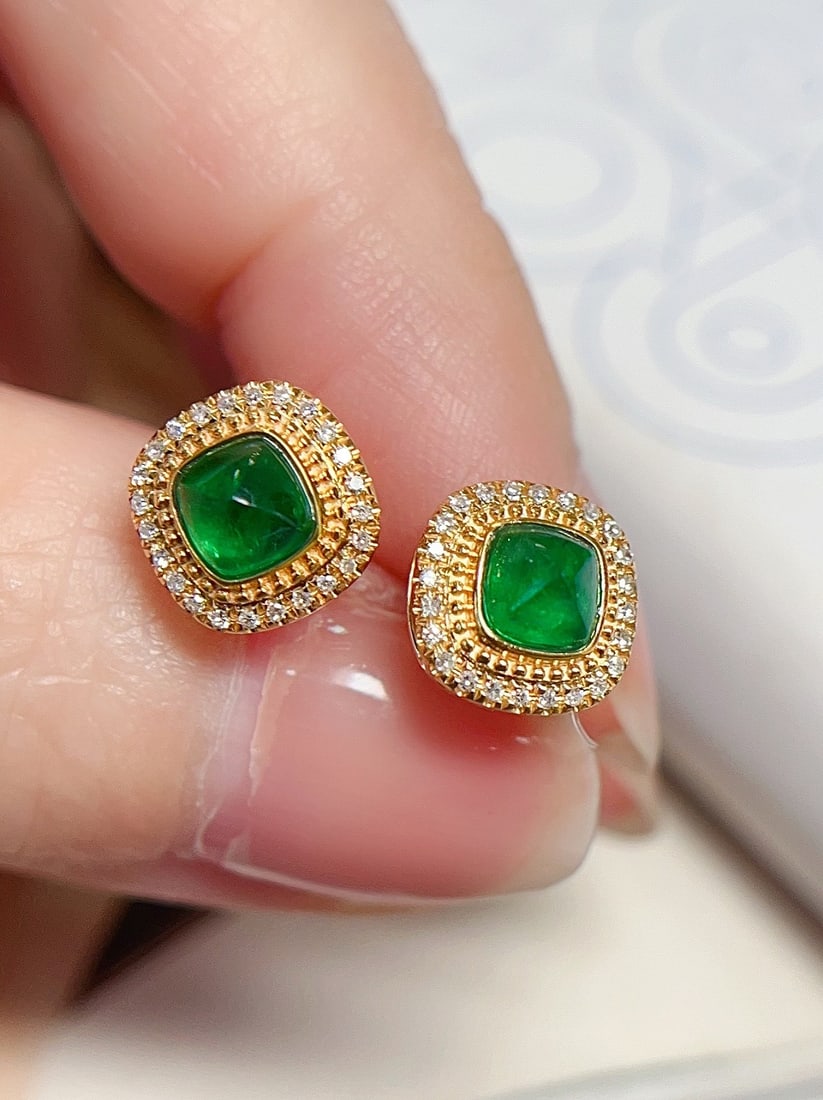 18K Gold Natural Emerald Earrings - 4